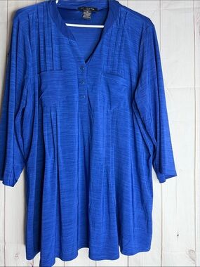 Elie McCarthy Cobalt Blue Pintuck V-Neck Tunic with Front Pockets 2xl -1182